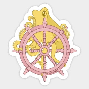 Yellow Octopus and Ship Wheel Sticker